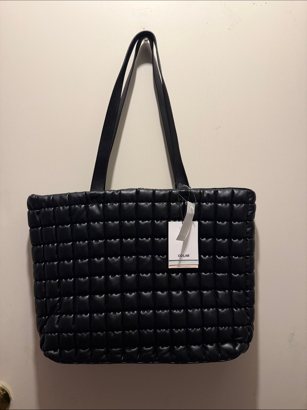 CO-LAB Black Quilted Tote Bag with Shoulder Straps